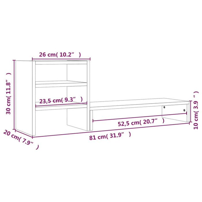 Suport pentru monitor, maro miere, 81x20x30 cm, lemn masiv pin - WALTI WALTI