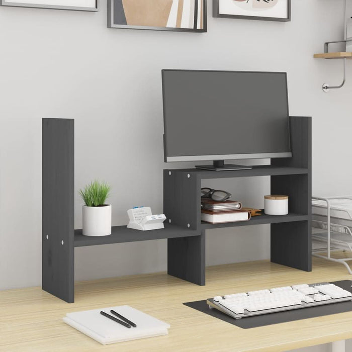 Suport pentru monitor, gri, (39-72)x17x43 cm, lemn masiv pin - WALTI WALTI