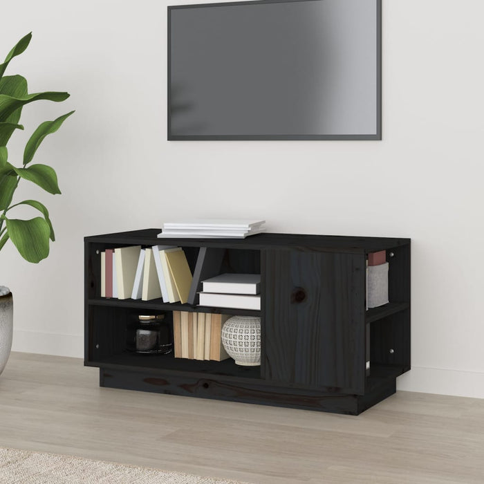 Comodă TV, negru, 80x35x40,5 cm, lemn masiv de pin - WALTI WALTI