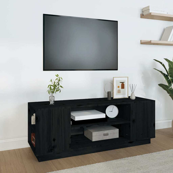 Comodă TV, negru, 110x35x40,5 cm, lemn masiv de pin WALTI