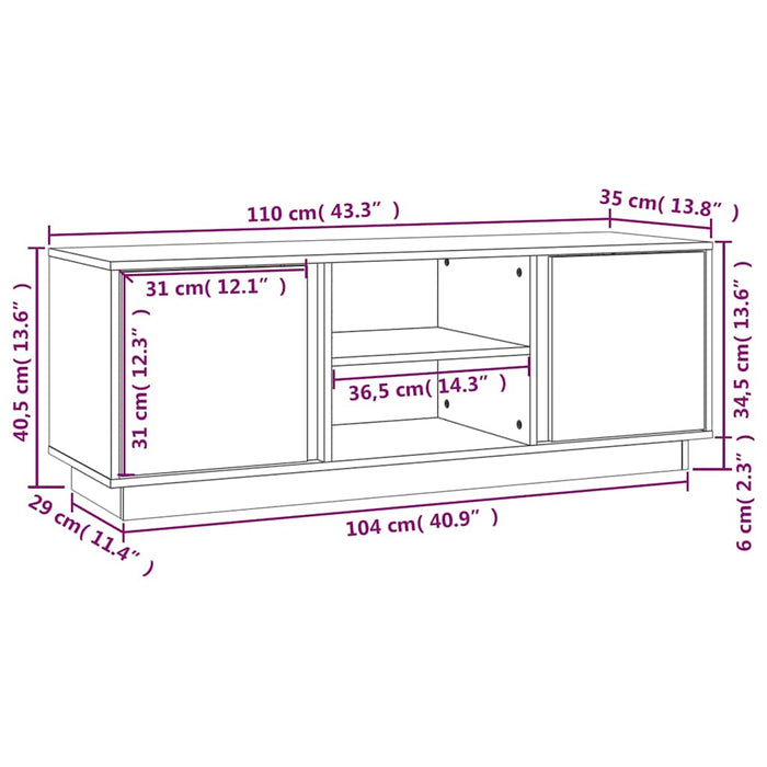 Comodă TV, alb, 110x35x40,5 cm, lemn masiv de pin WALTI