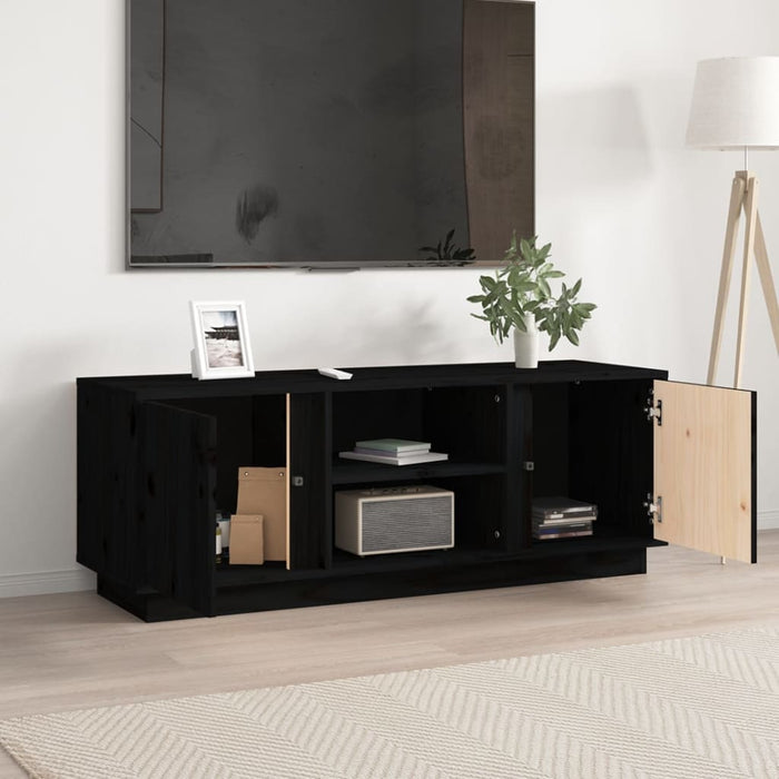 Comodă TV, negru, 110x35x40,5 cm, lemn masiv de pin WALTI