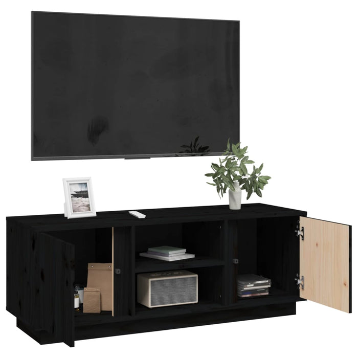 Comodă TV, negru, 110x35x40,5 cm, lemn masiv de pin WALTI