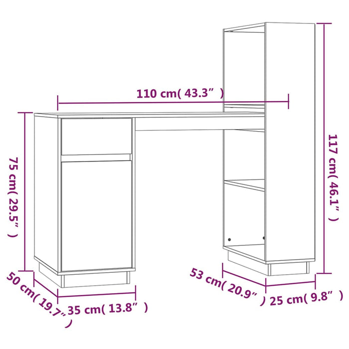 Birou, alb, 110x53x117 cm, lemn masiv de pin - WALTI WALTI