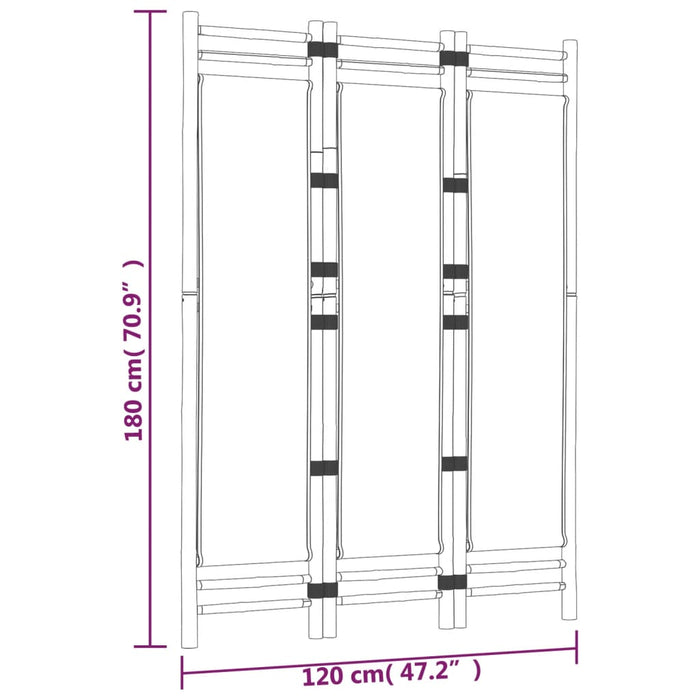 Separator de cameră pliabil cu 3 panouri 120 cm bambus și pânză - WALTI WALTI