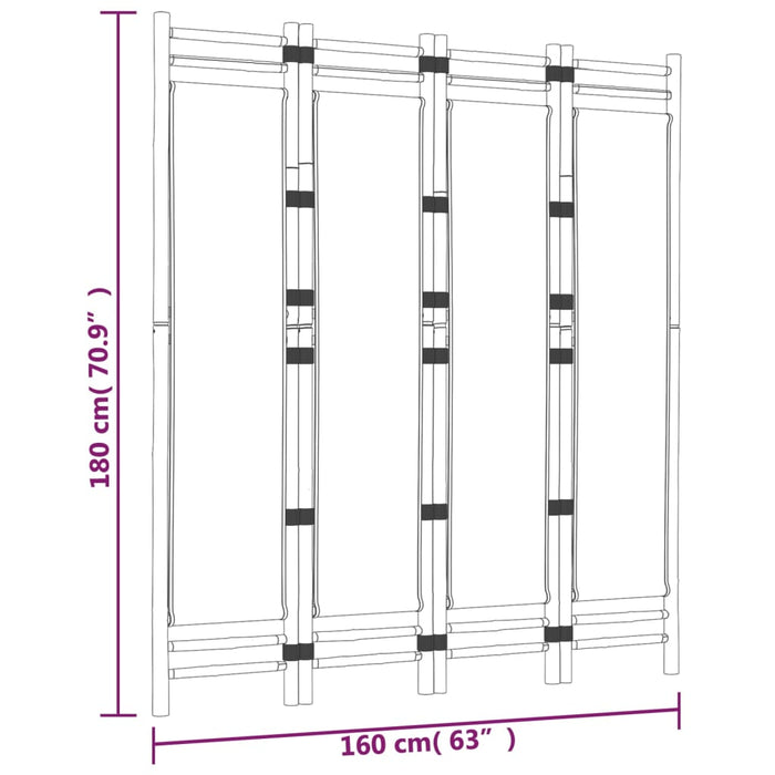 Separator de cameră pliabil cu 4 panouri 160 cm bambus și pânză - WALTI WALTI