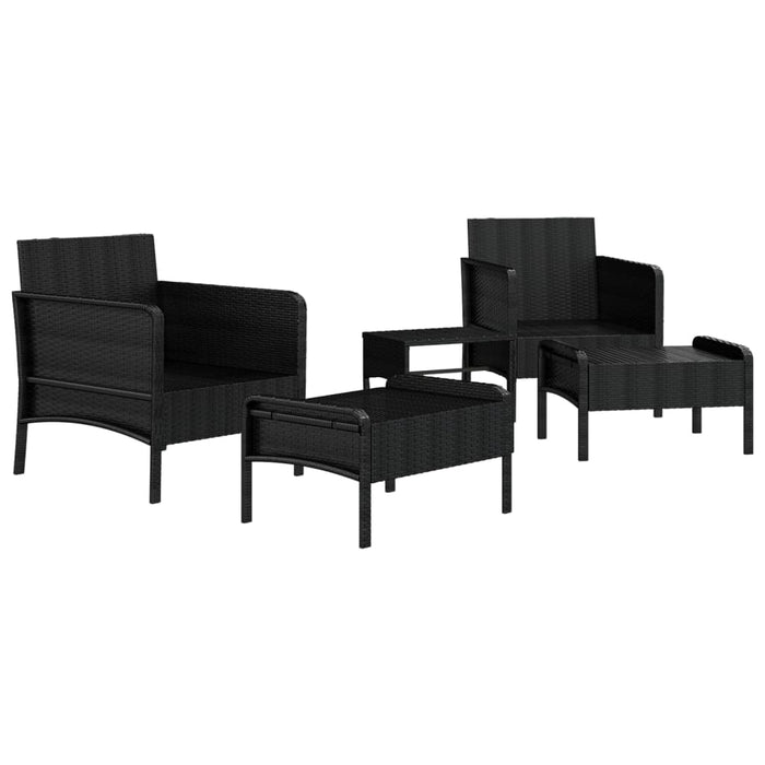 Set șezlonguri de grădină, 5 piese, cu perne, negru, poliratan - WALTI WALTI