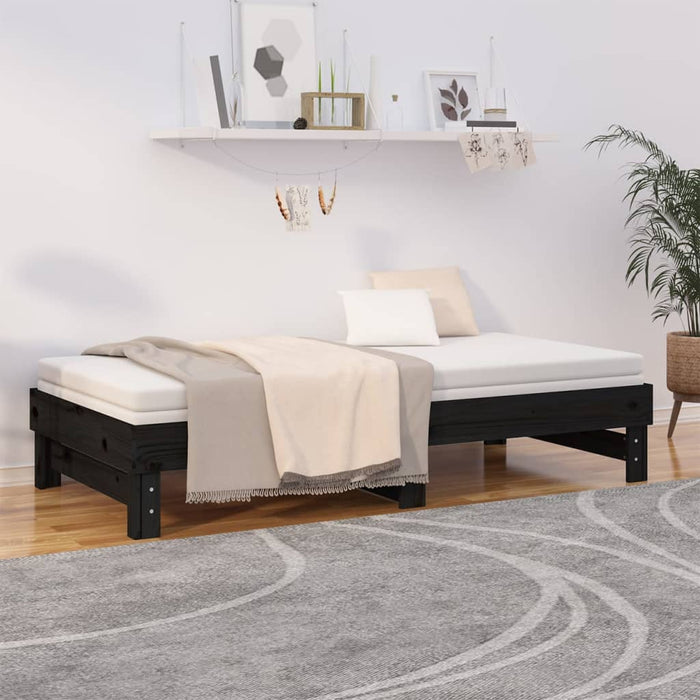 Pat de zi extensibil, negru, 2x(90x190) cm, lemn masiv de pin - WALTI WALTI