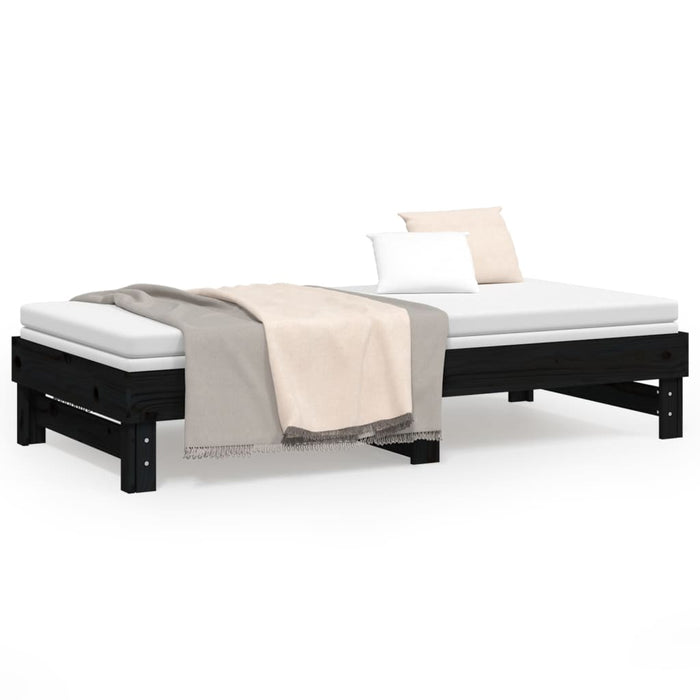 Pat de zi extensibil, negru, 2x(90x190) cm, lemn masiv de pin - WALTI WALTI