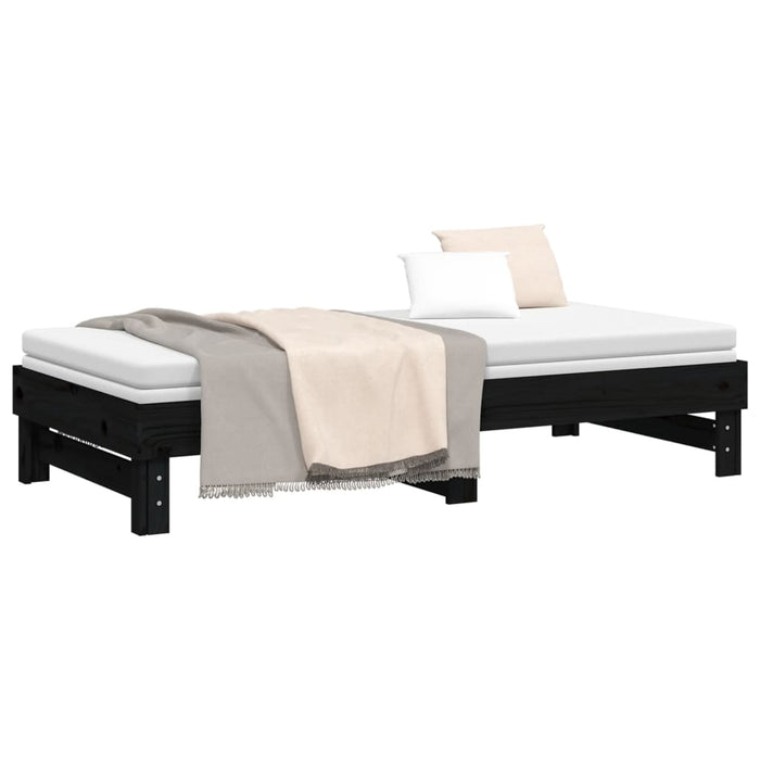 Pat de zi extensibil, negru, 2x(90x190) cm, lemn masiv de pin - WALTI WALTI