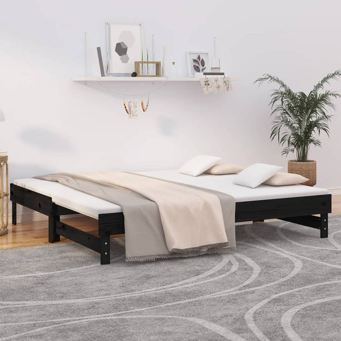 Pat de zi extensibil, negru, 2x(90x190) cm, lemn masiv de pin - WALTI WALTI