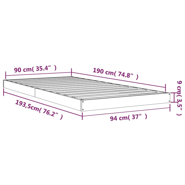 Cadru de pat, negru, 90x190 cm, single, lemn masiv de pin - WALTI WALTI