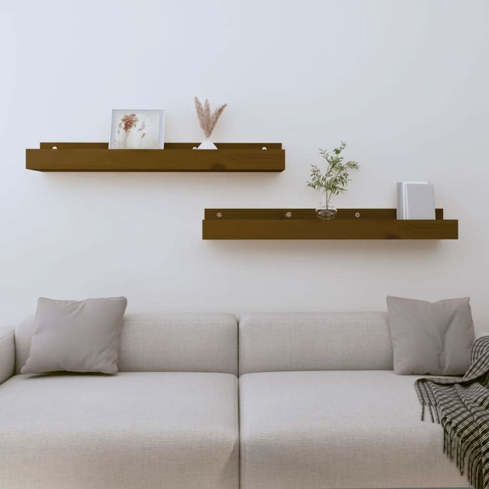 Rafturi de perete 2 buc. maro miere 80x12x9 cm lemn masiv pin - WALTI WALTI