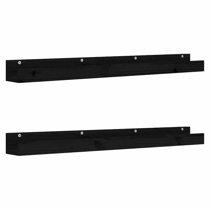 Rafturi de perete, 2 buc., negru, 110x12x9 cm, lemn masiv pin WALTI