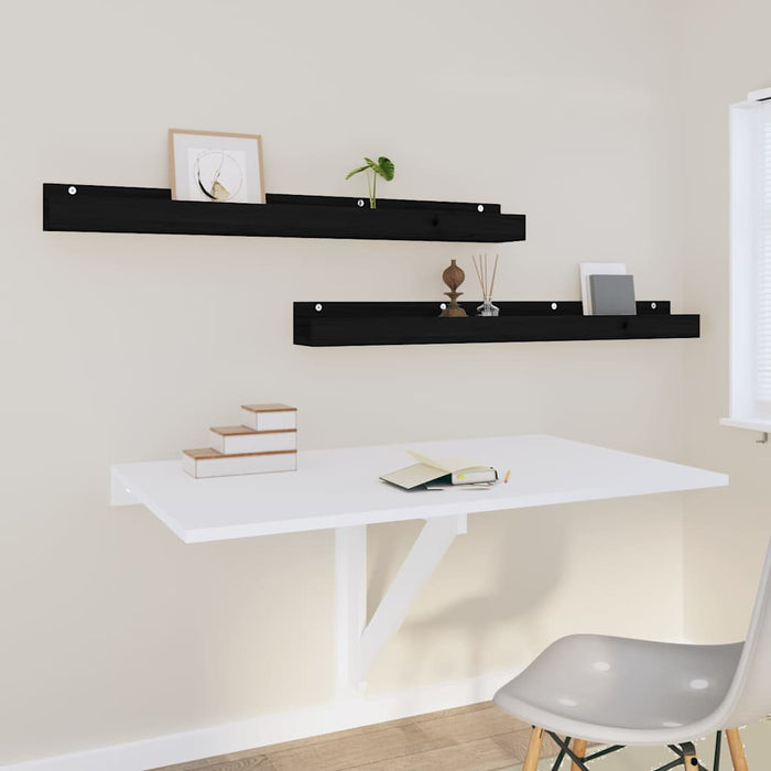 Rafturi de perete, 2 buc., negru, 110x12x9 cm, lemn masiv pin WALTI