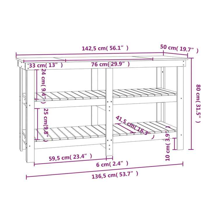 Banc de lucru, alb, 142,5x50x80 cm, lemn masiv pin WALTI