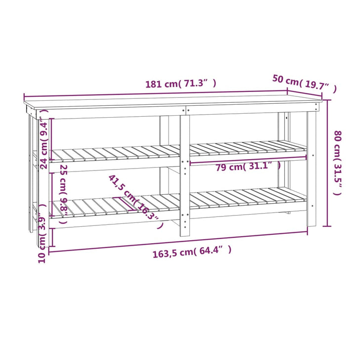 Banc de lucru, alb, 181x50x80 cm, lemn masiv pin WALTI