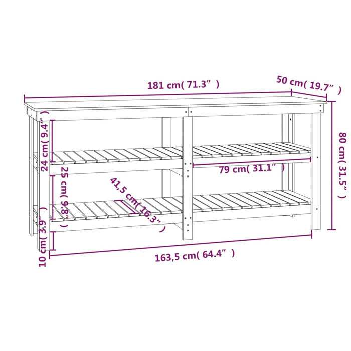 Banc de lucru, gri, 181x50x80 cm, lemn masiv pin WALTI