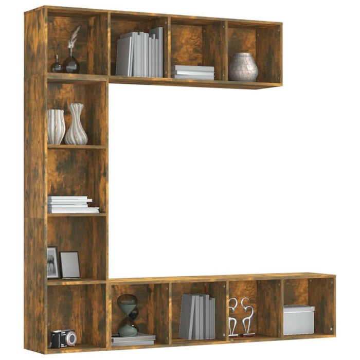 Set dulap TV/cărți, 3 piese, stejar afumat, 180x30x180 cm - WALTI WALTI