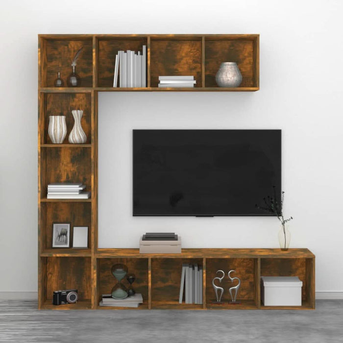Set dulap TV/cărți, 3 piese, stejar afumat, 180x30x180 cm - WALTI WALTI
