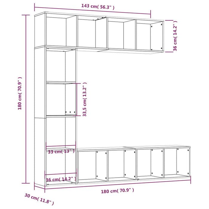 Set dulap TV/cărți, 3 piese, stejar afumat, 180x30x180 cm - WALTI WALTI