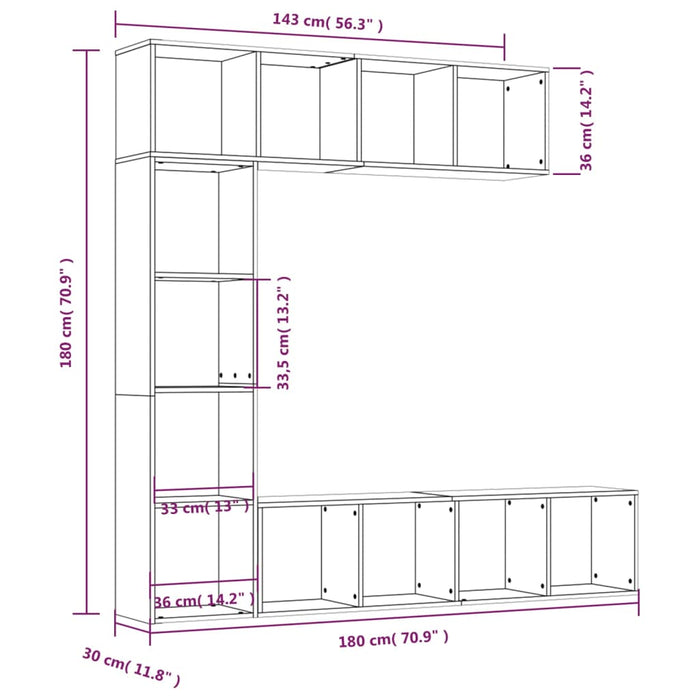 Set dulap TV/cărți, 3 piese, stejar maro, 180x30x180 cm - WALTI WALTI