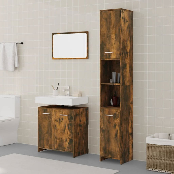 Set mobilier de baie, 3 piese, stejar fumuriu, lemn prelucrat - WALTI WALTI