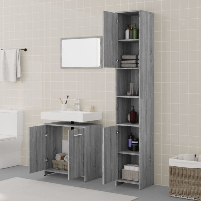 Set mobilier de baie, 3 piese, gri sonoma, lemn prelucrat - WALTI WALTI