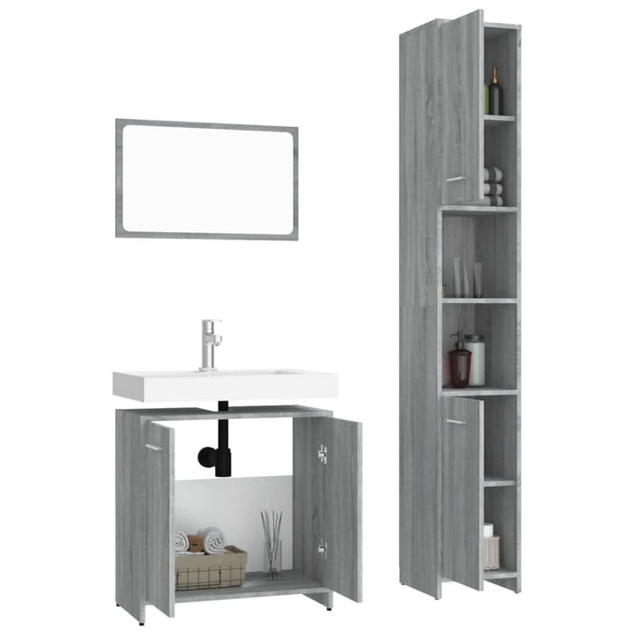 Set mobilier de baie, 3 piese, gri sonoma, lemn prelucrat - WALTI WALTI