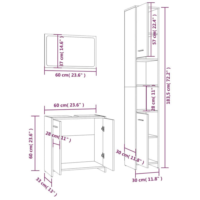 Set mobilier de baie, 3 piese, gri sonoma, lemn prelucrat - WALTI WALTI