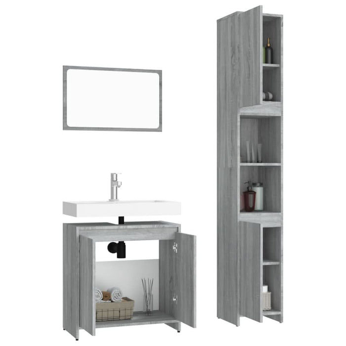 Set mobilier de baie, 3 piese, gri sonoma, lemn prelucrat - WALTI WALTI
