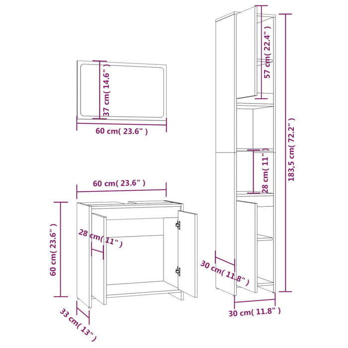 Set mobilier de baie, 3 piese, gri sonoma, lemn prelucrat - WALTI WALTI