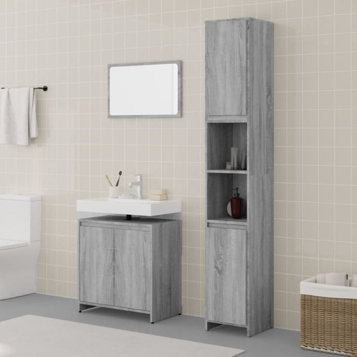 Set mobilier de baie, 3 piese, gri sonoma, lemn prelucrat - WALTI WALTI