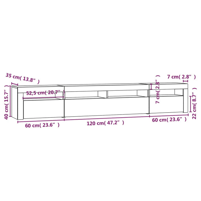 Comodă TV cu lumini LED, alb extralucios, 240x35x40cm WALTI