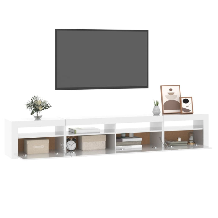 Comodă TV cu lumini LED, alb extralucios, 240x35x40cm WALTI