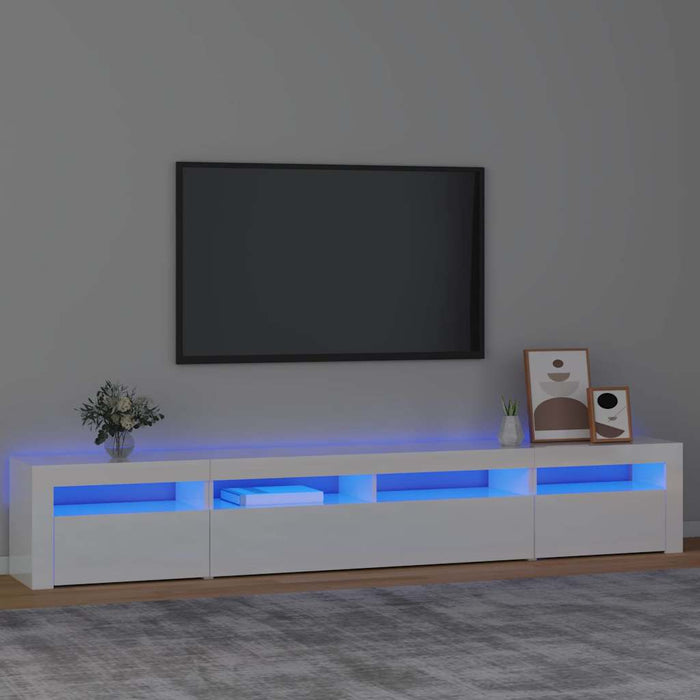 Comodă TV cu lumini LED, alb extralucios, 240x35x40cm WALTI