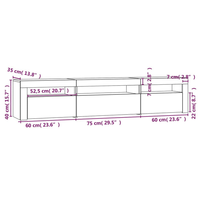 Comodă TV cu lumini LED, alb extralucios, 195x35x40 cm WALTI