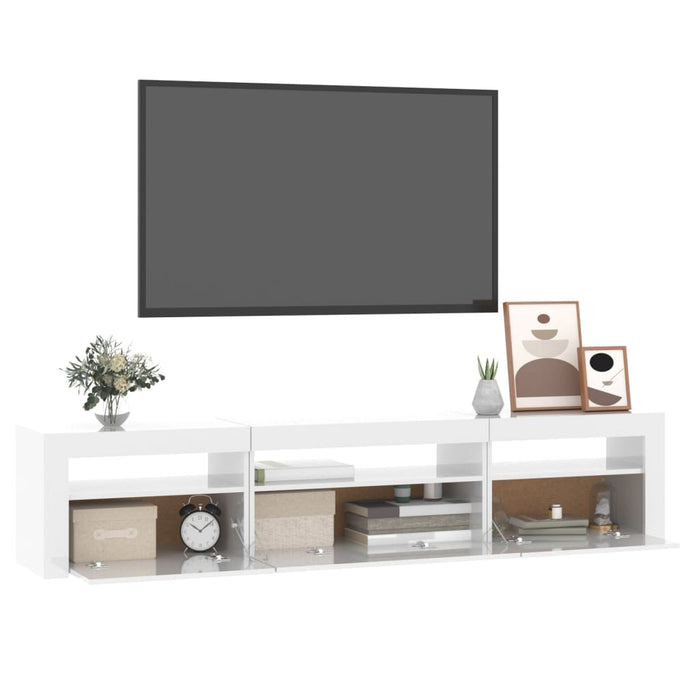 Comodă TV cu lumini LED, alb extralucios, 195x35x40 cm WALTI