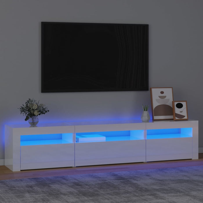 Comodă TV cu lumini LED, alb extralucios, 195x35x40 cm WALTI