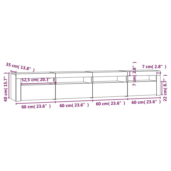Comodă TV cu lumini LED, alb extralucios, 240x35x40cm WALTI