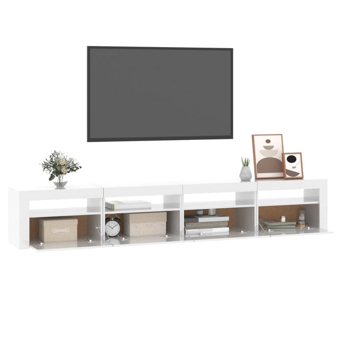 Comodă TV cu lumini LED, alb extralucios, 240x35x40cm WALTI