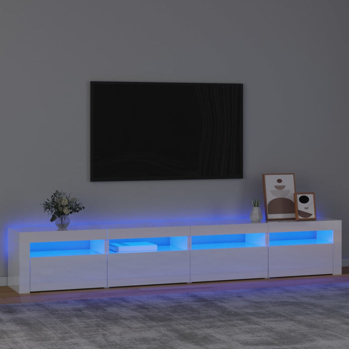 Comodă TV cu lumini LED, alb extralucios, 240x35x40cm WALTI
