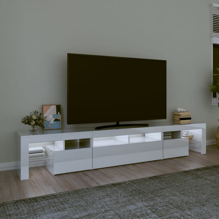 Comodă TV cu lumini LED, alb extralucios, 230x36,5x40cm WALTI