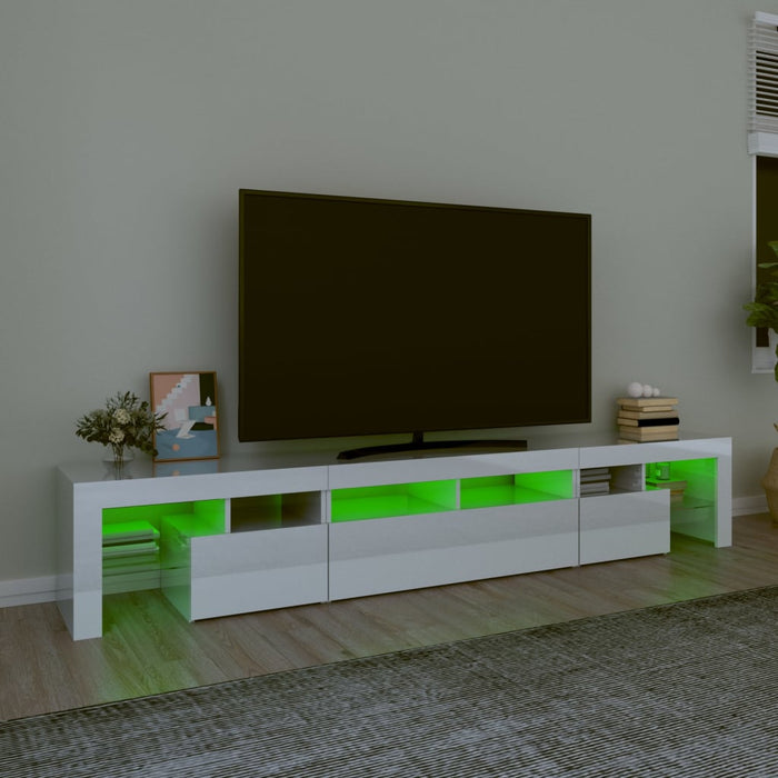 Comodă TV cu lumini LED, alb extralucios, 230x36,5x40cm WALTI
