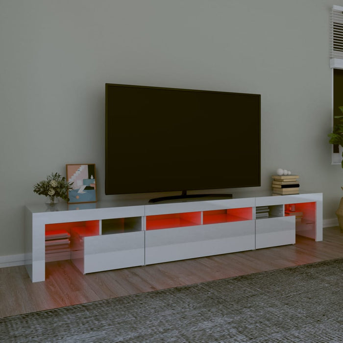 Comodă TV cu lumini LED, alb extralucios, 230x36,5x40cm WALTI