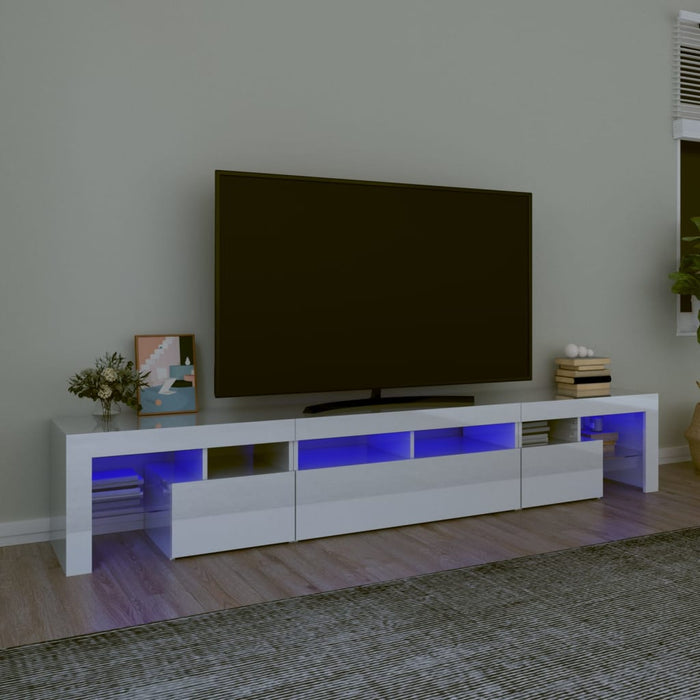 Comodă TV cu lumini LED, alb extralucios, 230x36,5x40cm WALTI