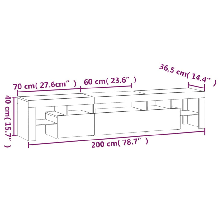 Comodă TV cu lumini LED, stejar fumuriu,200x36,5x40cm WALTI