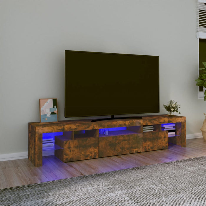 Comodă TV cu lumini LED, stejar fumuriu,200x36,5x40cm WALTI