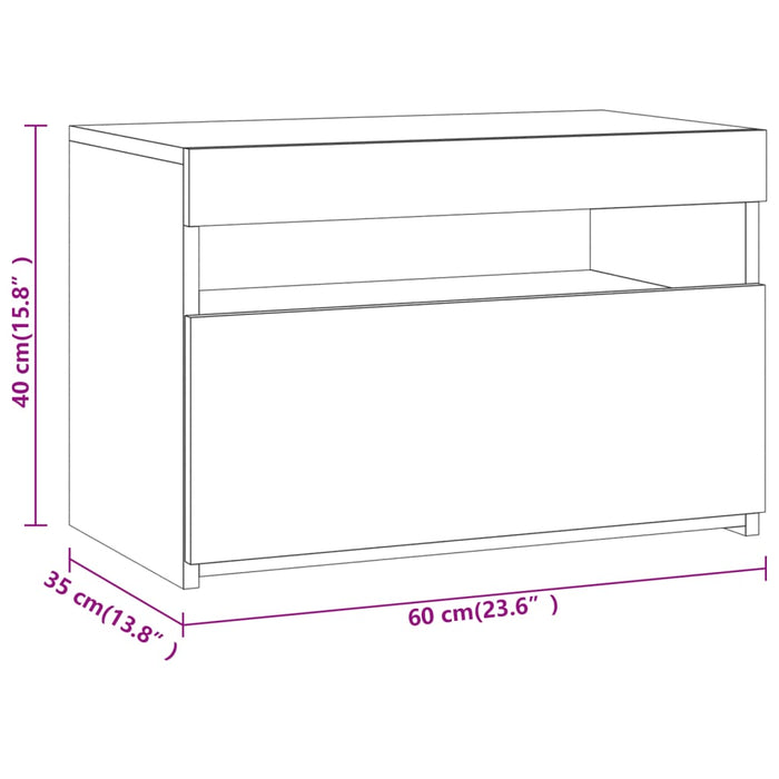 Noptiere cu lumini LED, stejar fumuriu, 60x35x40 cm WALTI