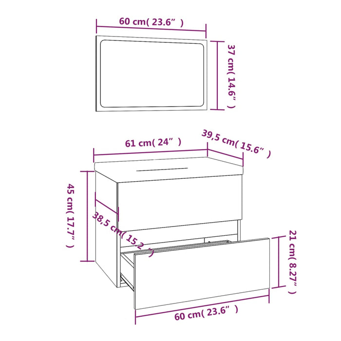Set de mobilier de baie, stejar fumuriu, lemn prelucrat - WALTI WALTI